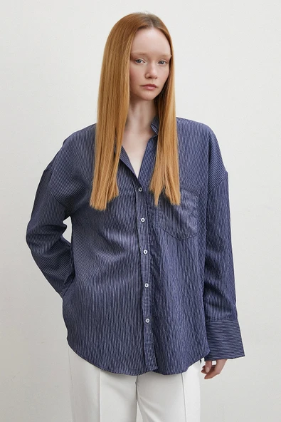 Cepli Çizgili Gömlek Lacivert - Resim 3