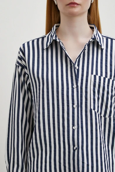 Multi Çizgili Cepli Gömlek Lacivert - 4