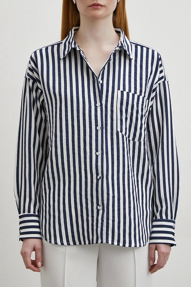 Multi Çizgili Cepli Gömlek Lacivert - 3