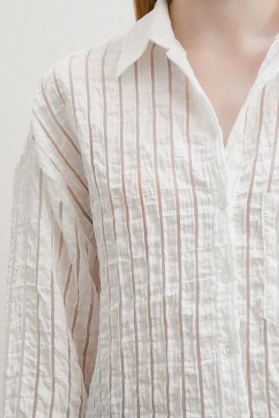 Transparan Çizgili Gömlek Beyaz - Resim 6