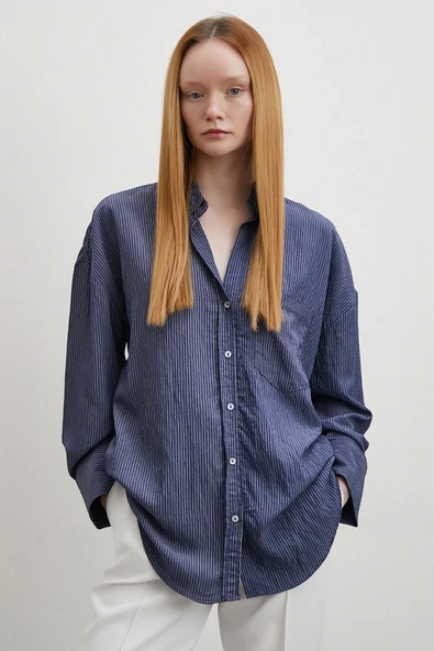Cepli Çizgili Gömlek Lacivert - Resim 2