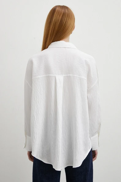 Kraşlı Cepli Gömlek Beyaz - Resim 6