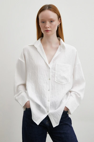 Kraşlı Cepli Gömlek Beyaz - Resim 3