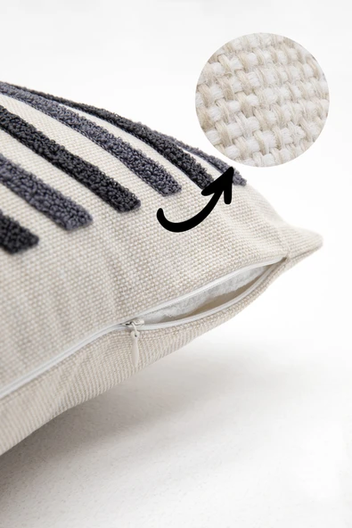Ocean Keten Punch Nakışlı 2'li Kırlent Kılıfı 42x42 - Antrasit - 3