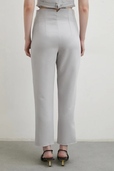Önü Pensli Skinny Kumaş Pantolon Gri - 6