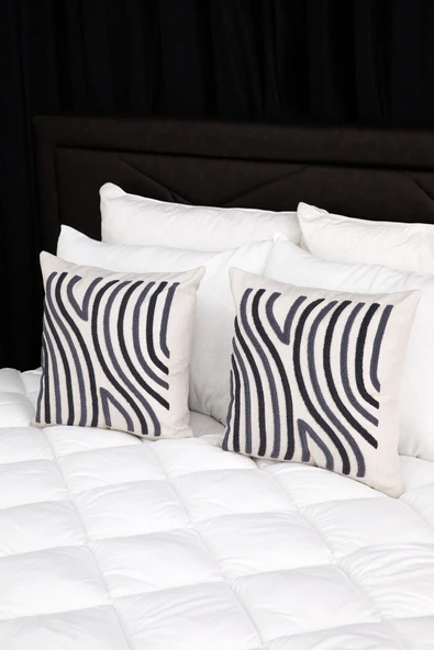 Ocean Keten Punch Nakışlı 2'li Kırlent Kılıfı 42x42 - Antrasit - 4