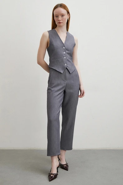 Önü Pensli Skinny Kumaş Pantolon Antirasit - Resim 3