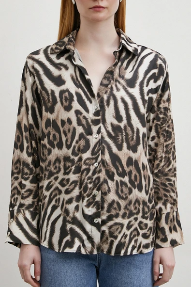 Americano Desenli Gömlek Siyah - Resim 5