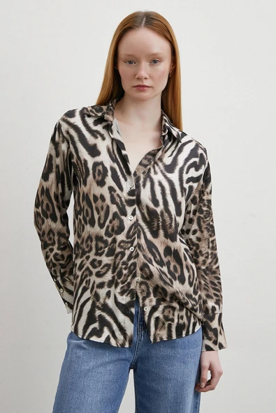 Americano Desenli Gömlek Siyah - Resim 4