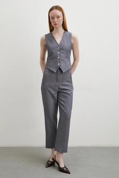 Önü Pensli Skinny Kumaş Pantolon Antirasit - Resim 2