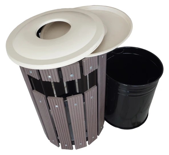 Safirkom Kompozit (Ahşap+Plastik) Yuvarlak Çöp Kovası Pencereli SÇ 15 KHP Kahverengi (50 Lt.) - 2
