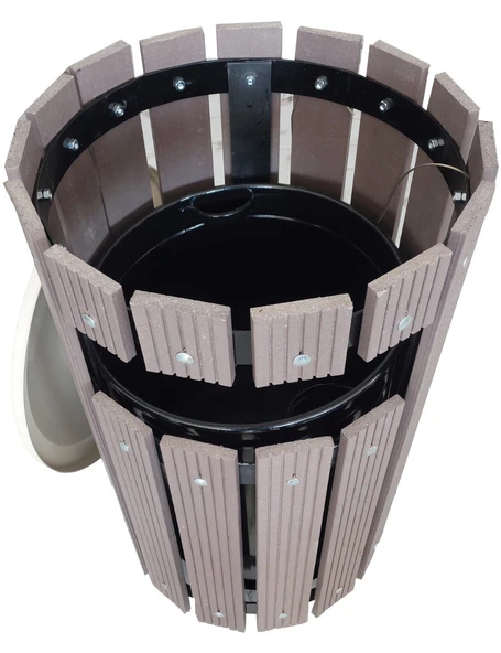 Safirkom Kompozit (Ahşap+Plastik) Yuvarlak Çöp Kovası Pencereli SÇ 15 KHP Kahverengi (50 Lt.) - 5