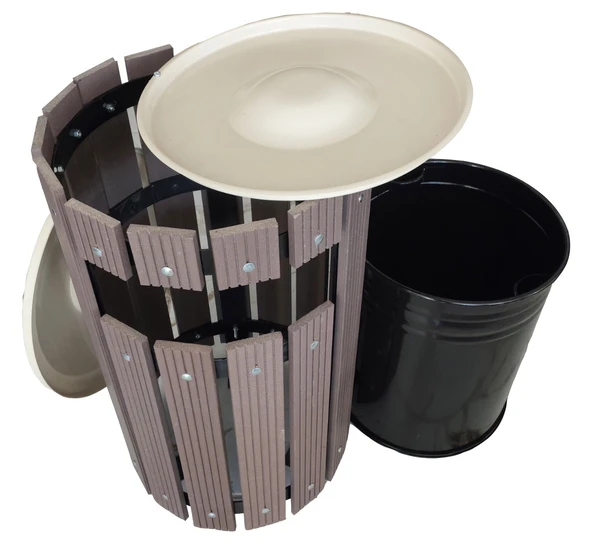 Safirkom Kompozit (Ahşap+Plastik) Yuvarlak Çöp Kovası Pencereli SÇ 15 KHP Kahverengi (50 Lt.) - 4