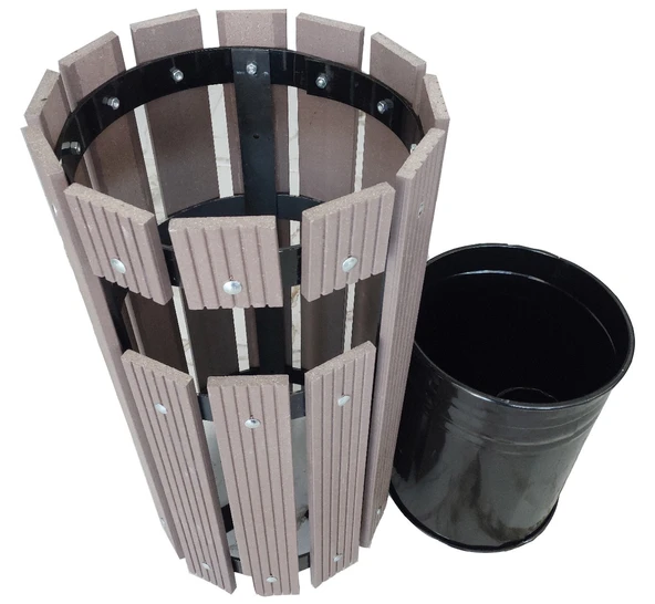 Safirkom Kompozit (Ahşap+Plastik) Yuvarlak Çöp Kovası Pencereli SÇ 12 KHP Kahverengi (24 Lt.) - 5