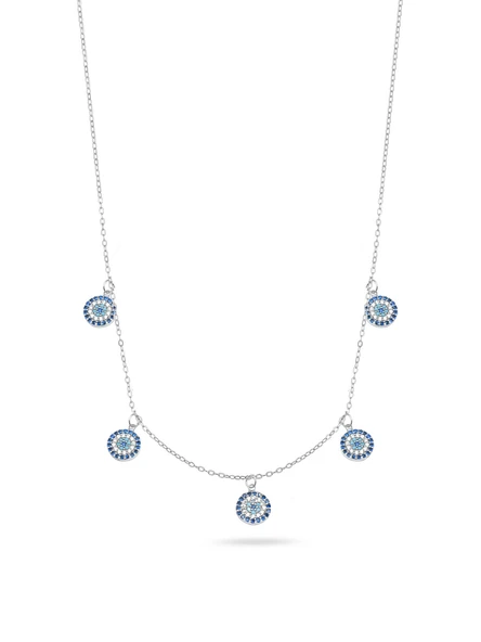 Nazar Gözlü Sallantılı Safir - Firuza Kadın Gümüş Kolye ürün görseli