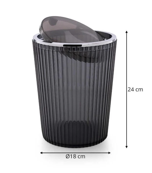 Primanova Nely Şeffaf Siyah Plastik Kapaklı Çöp Kovası - 3