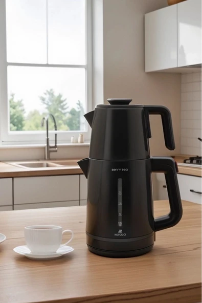 Karaca Berry Tea XL 2 in 1 Çelik Demlikli Çay Makinesi ve Kettle Shiny Black