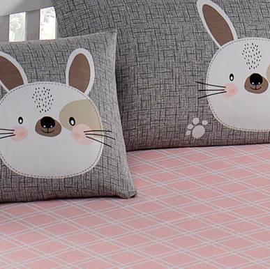 Pes Lastikli Çarşaf Seti Çift Kişilik Tavşancık A.Kahve-Gri-Pembe - Resim 3