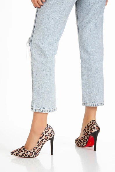 Luana Leopar Kadın Garantili Şık Rahat Taban Sivri Burunlu Yüksek Topuklu Ayakkabı LUANA-1471 - 3