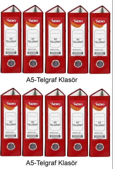 Noki Telgraf Plastik A5 Klasör Kırmızı 10 Adet