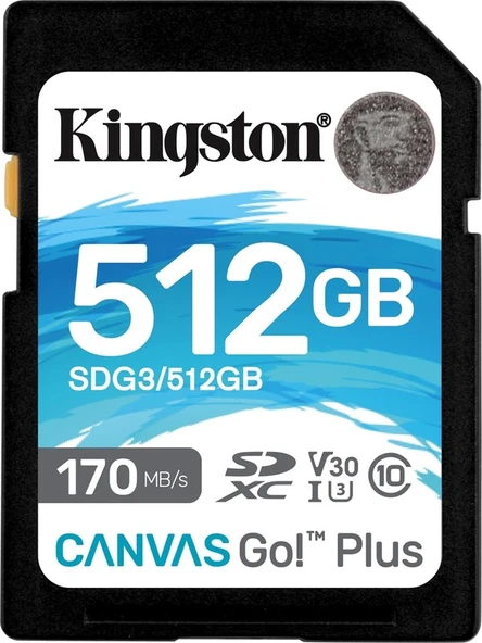 Kingston SDG3-512GB 512GB SDXC Canvas Go Plus 170R C10 UHS-I U3 V30 Hafıza Kartı