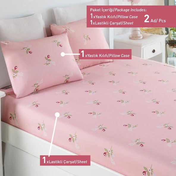 Upstyle Pes Lastikli Çarşaf Seti Tek Kişilik Alanur Pembe - Resim 4