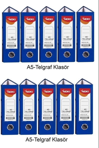 Noki Telgraf Plastik A5 Klasör Mavi 10 Adet