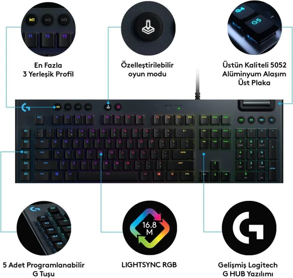 Logitech G815 Lightsync RGB Kablolu Mekanik Oyuncu Klavyesi - teşhir - 5