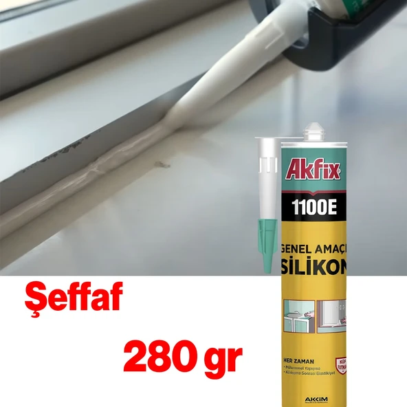 Genel Amaçlı Silikon Yapıştırma Sızıntı Önleyici Dolgu Silikonu 280 gr 1 Adet Akfix 1100E ŞEFFAF - 5