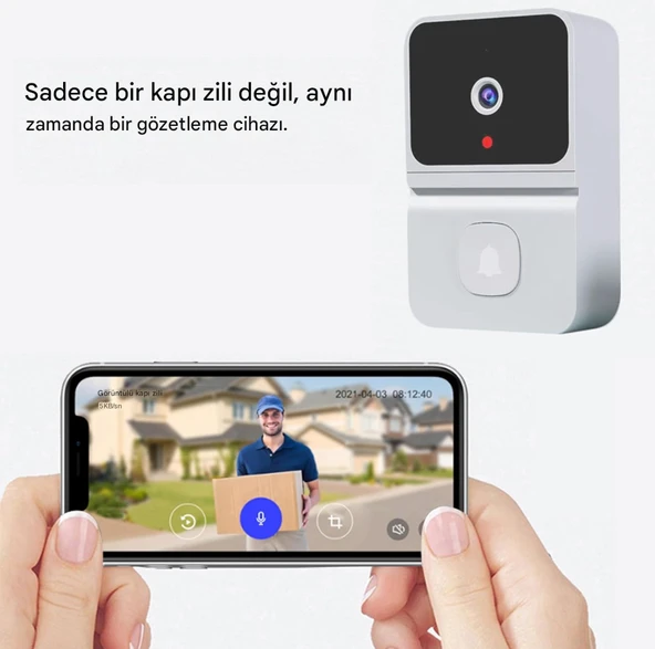 Akıllı Görüntülü Kapı Zili, Ofis Için 2.4GHZ Gece Görüşlü Şarj Edilebilir WiFi Görüntülü İnterkom - 3