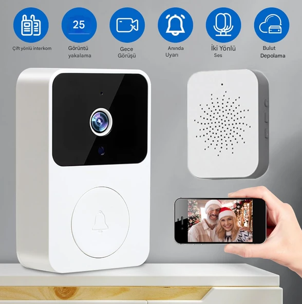 Akıllı Görüntülü Kapı Zili, Ofis Için 2.4GHZ Gece Görüşlü Şarj Edilebilir WiFi Görüntülü İnterkom - 4