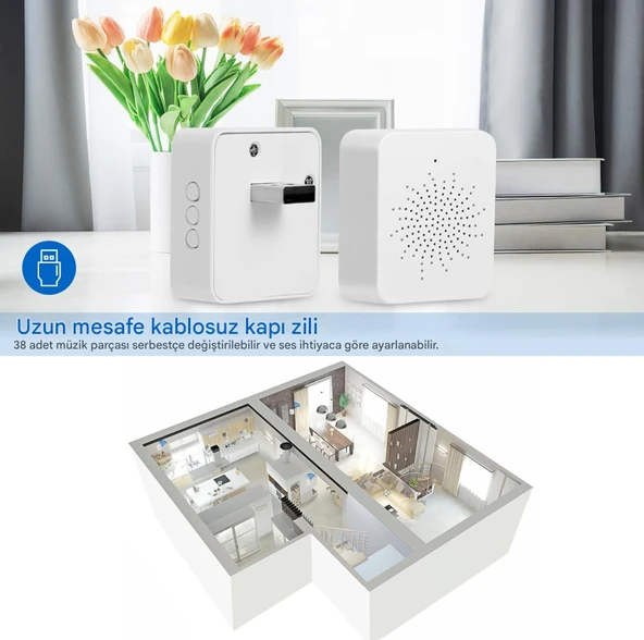 Akıllı Görüntülü Kapı Zili, Ofis Için 2.4GHZ Gece Görüşlü Şarj Edilebilir WiFi Görüntülü İnterkom - 7