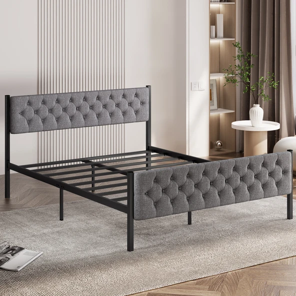 Karyola, Stil Metal Karyola, 120X200 cm, Kapitone İşlemeli Karyola - Resim 3