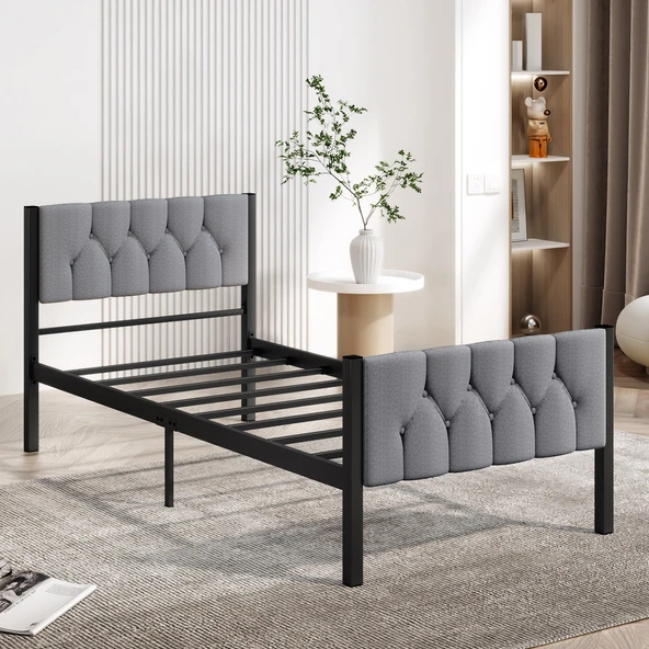 Karyola, Stil Metal Karyola, 90X200 cm, Kapitone İşlemeli Karyola - Resim 3