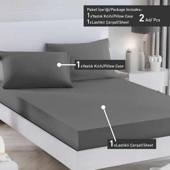 Upstyle Paint Lastikli Çarşaf Seti Tek Kişilik D.Boya Füme - Resim 4