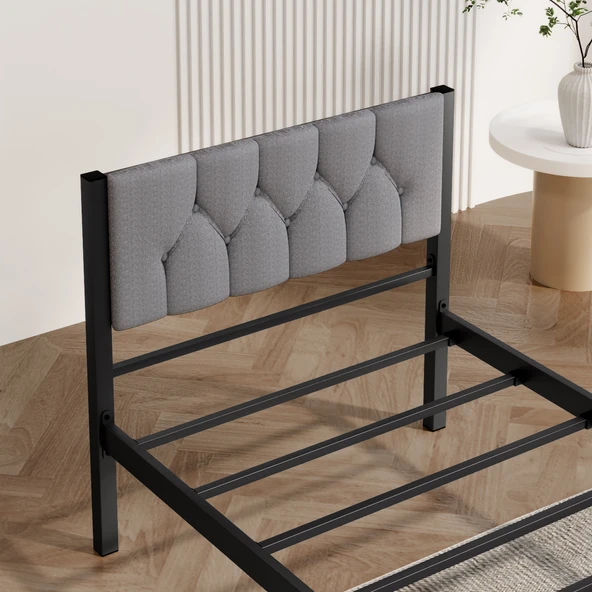 Karyola, Stil Metal Karyola, 90X200 cm, Kapitone İşlemeli Karyola - Resim 4