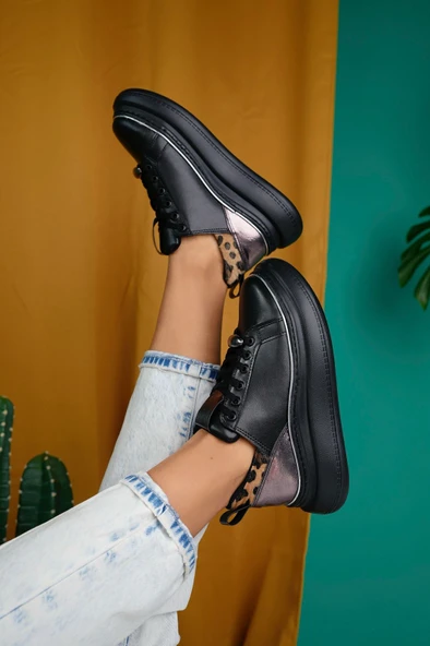 Jista Siyah Cilt Bağcıklı Spor Ayakkabı - 3