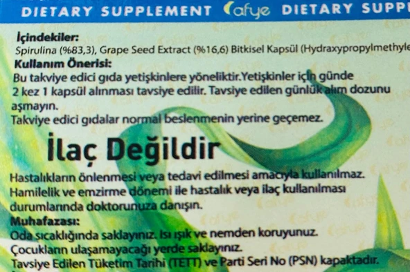 Afye Spirulina (60 Kapsül) - 3