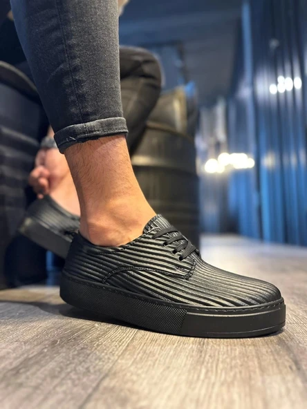 Terzi Bey Fitilli Desenli Günlük Ayakkabı 076 Siyah (siyah Taban) - Resim 3