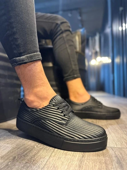 Terzi Bey Fitilli Desenli Günlük Ayakkabı 076 Siyah (siyah Taban) - Resim 2