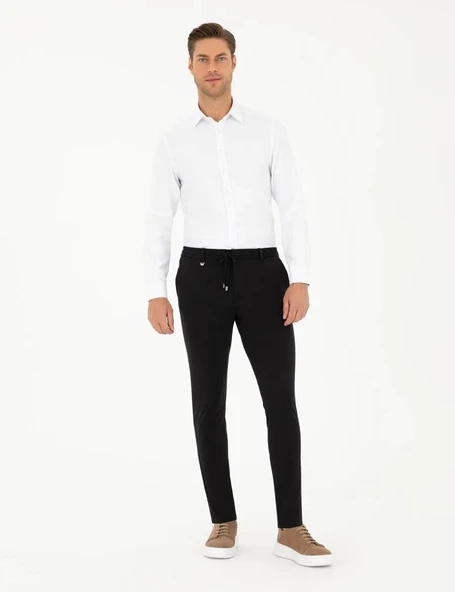 Yazı Slim Fit Likralı Erkek Jogger Pantolon-7114 - 2