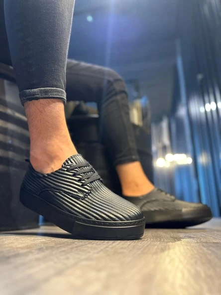 Terzi Bey Fitilli Desenli Günlük Ayakkabı 076 Siyah (siyah Taban) - Resim 4