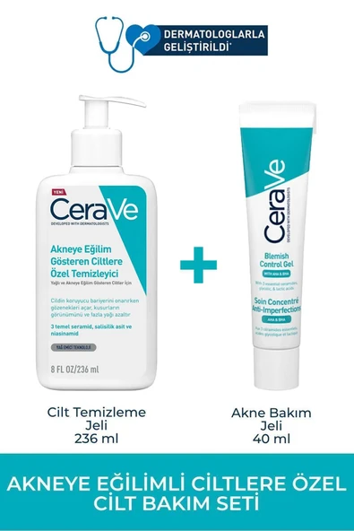Cerave Yağlı ve Akneli Ciltlere Özel Temizleyici Jel 236 ML + Bakım Jeli 40 ML