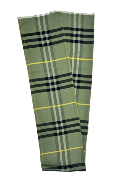 Burberry Ekose Desen %80 Yün , %20 Ipek,Yeşil Siyah Kareli Şal 68x246 Cm - 5
