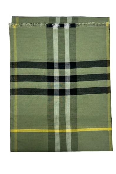 Burberry Ekose Desen %80 Yün , %20 Ipek,Yeşil Siyah Kareli Şal 68x246 Cm - 3
