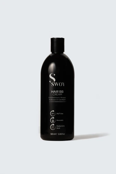 Swoy Hair BB Cream - Durulanmayan Saç Bakım Kremi 500 ml | Argan, Avokado ve Hyaluronik Asit ile Besleyici Formül