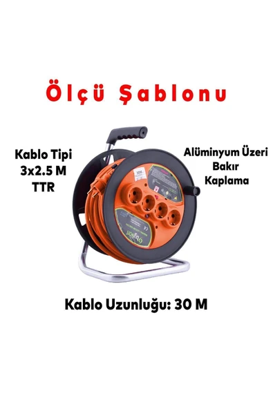 Seyyar Ip20 Plastik Makaralı 4 Prizli Uzatma Kablosu 3x2.5 Mm Ttr Cca Kablo 30 Metre Termal Sigorta - 2