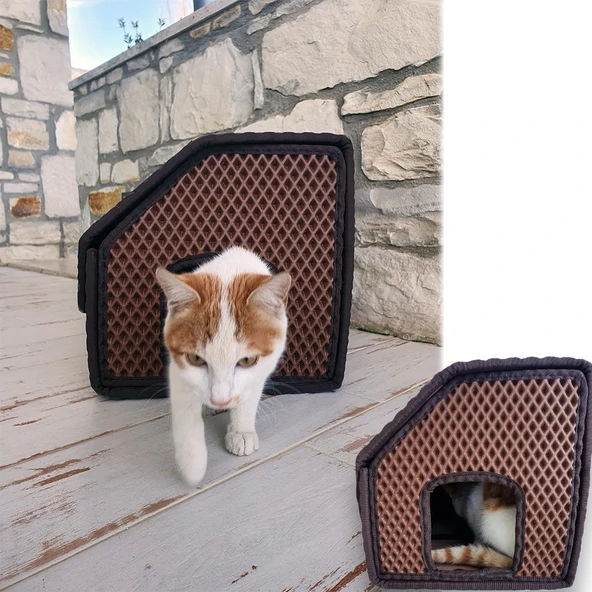 Bod Dış Mekan Yağmura Ve Soğuğa Dayanıklı Eva Kedi Evi Yuvası Bej - 5