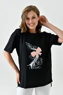 Kısa Kollu Pamuklu Tişört - Siyah - 3