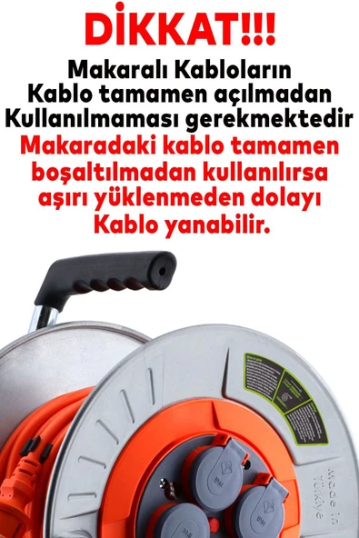 Makaralı Seyyar Kablo Kapaklı 4 Prizli Metal Uzatma Kablosu 3x2.5 Mm Ttr Cca Kablo 50 Metre - 4